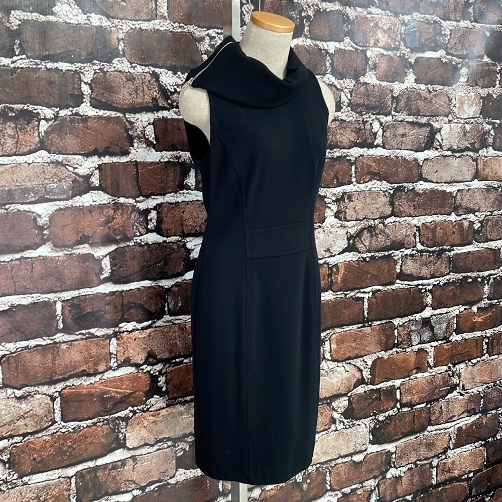 People Like Frank Dress Black Sheath Cowl Neck Zip Slit Size 2